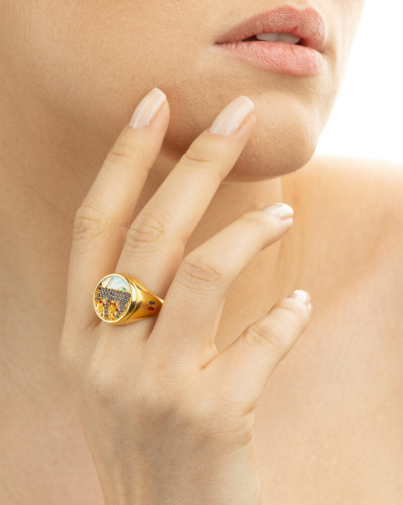 Anello Fichi Vela Lapilli Rotondo Dorato