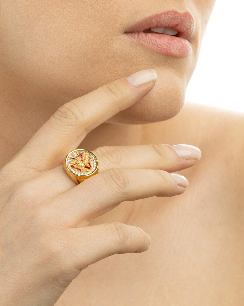 Anello Trinacria Rotondo Lapilli Dorato